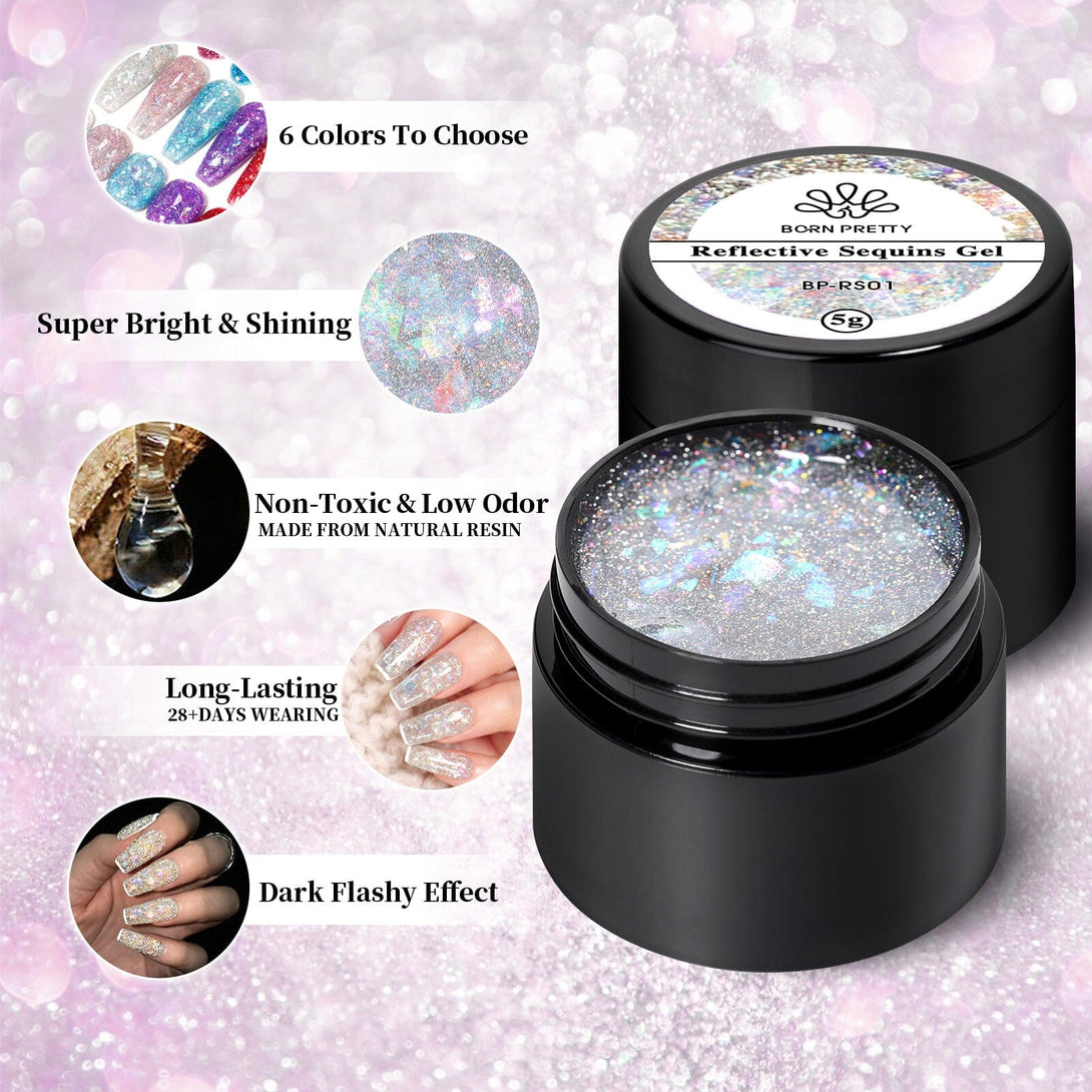 6 Colors Reflective Sequins Gel 5g Gel Nail Polish BORN PRETTY 