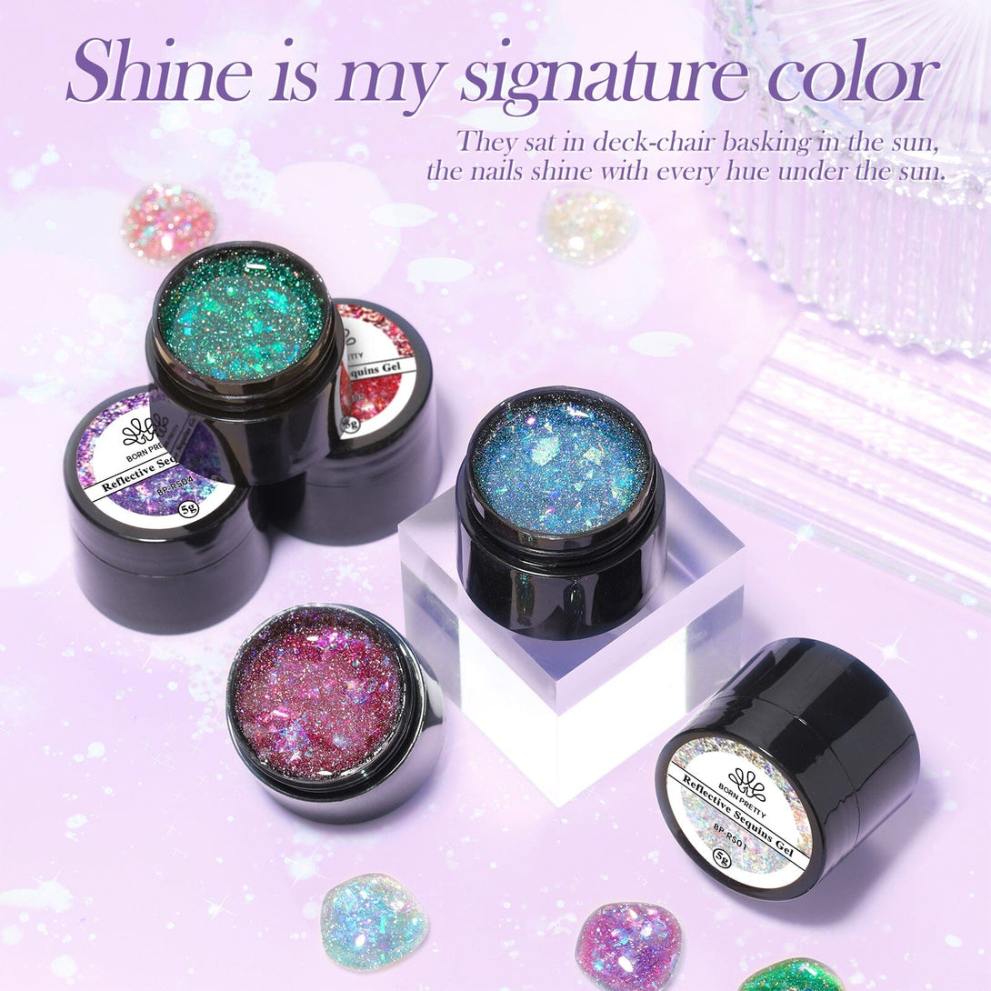 6 Colors Reflective Sequins Gel 5g Gel Nail Polish BORN PRETTY 