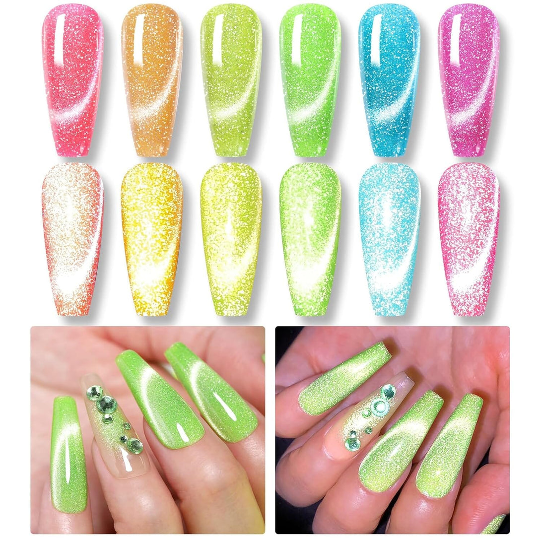 [US ONLY] 6 Colors Jelly Pink Snowlight Magnetic Gel Set Gel Nail Polish BORN PRETTY Glow-In-Dark Neon Reflective Magnetic Gel 