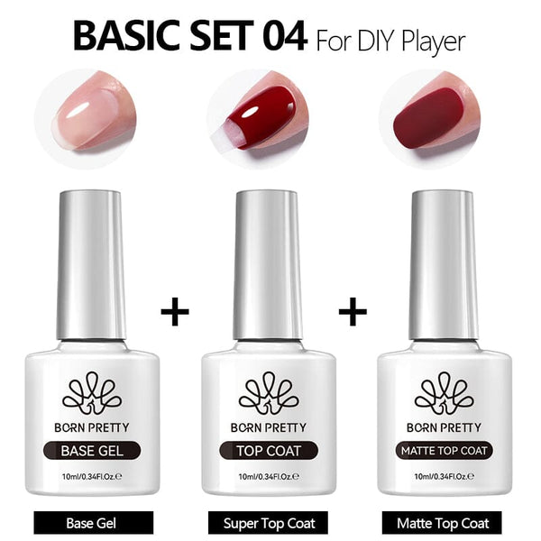 3pcs Base Top Coat Basic Set #04 10ml Gel Nail Polish BORN PRETTY 