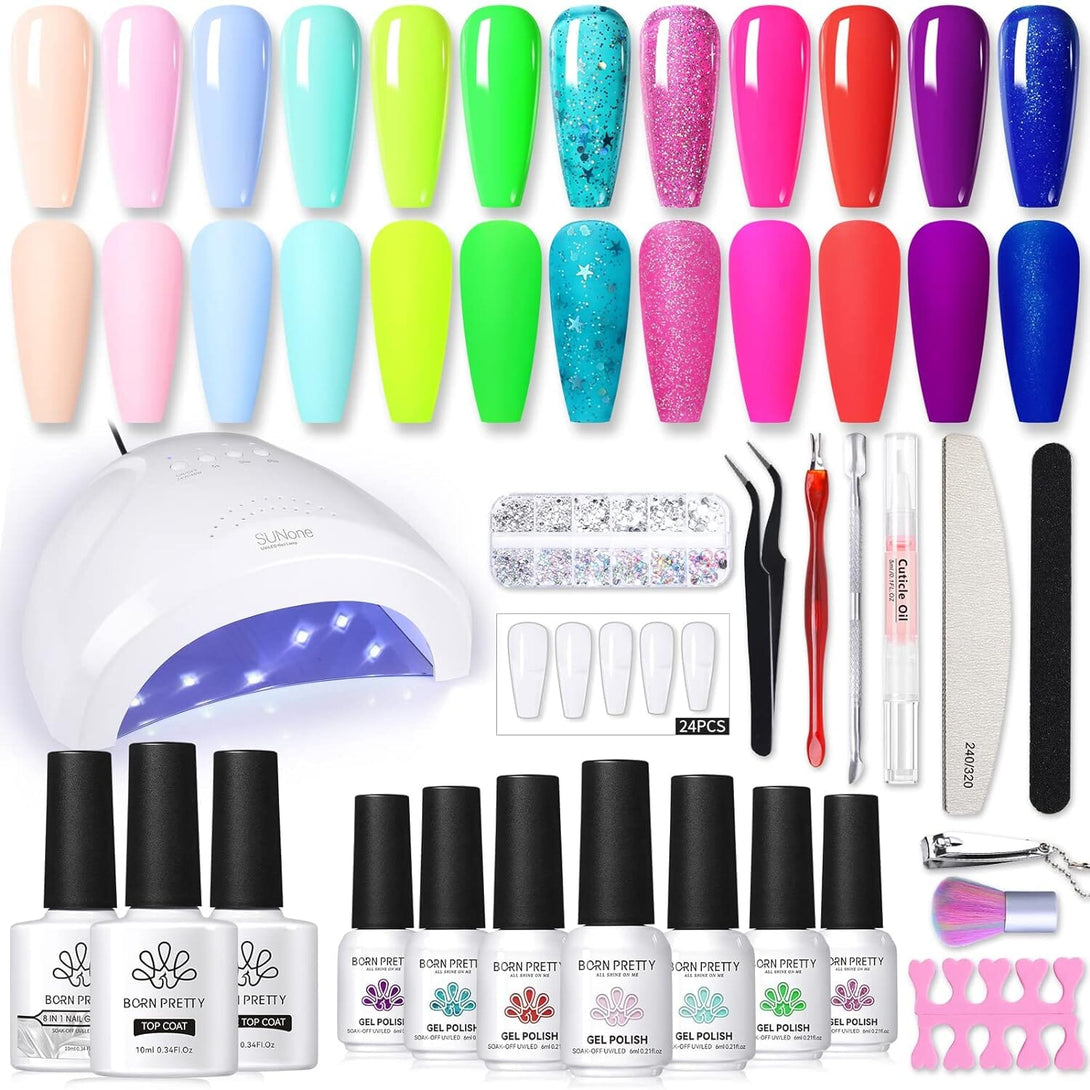 [US ONLY] All-In-One Starter Kit 48W Nail Lamp 12 Colors Gel Polish Set Kits & Bundles BORN PRETTY Spring Colors 