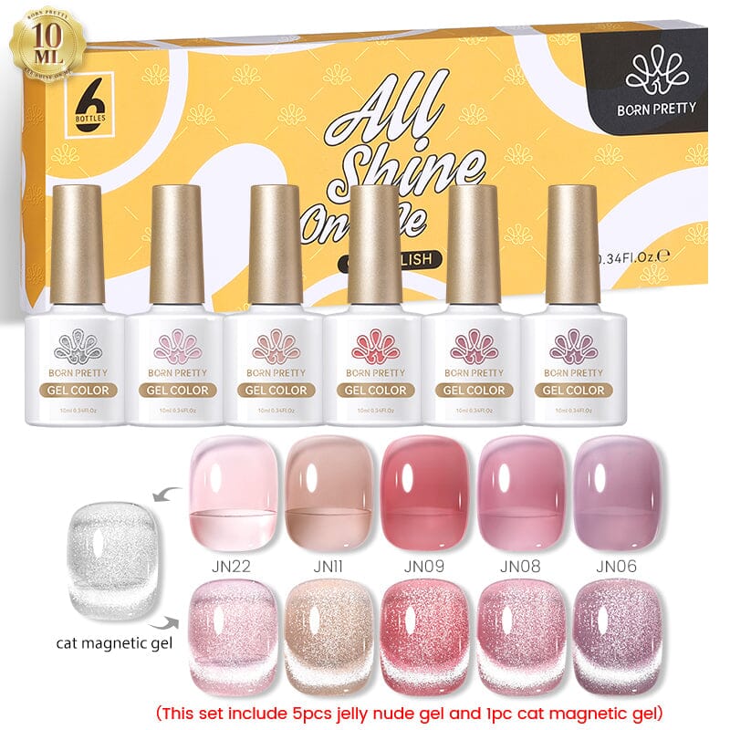 6 Colors Jelly Nude & Cat Magnetic Gel Polish Set 10 10ml Gel Nail Polish BORN PRETTY 