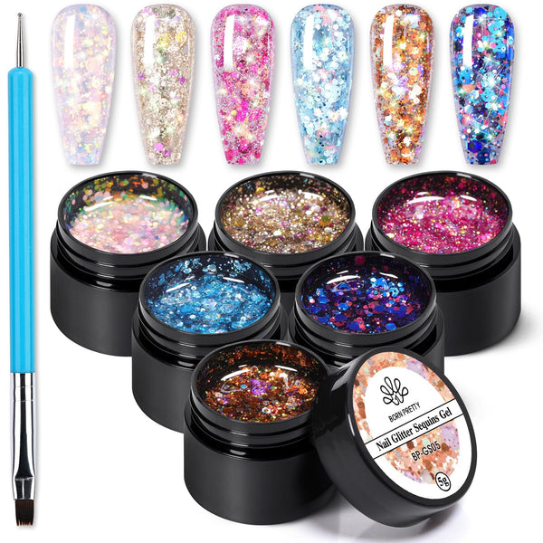 6 Colors Nail Glitter Sequins Gel 5g Gel Nail Polish BORN PRETTY 