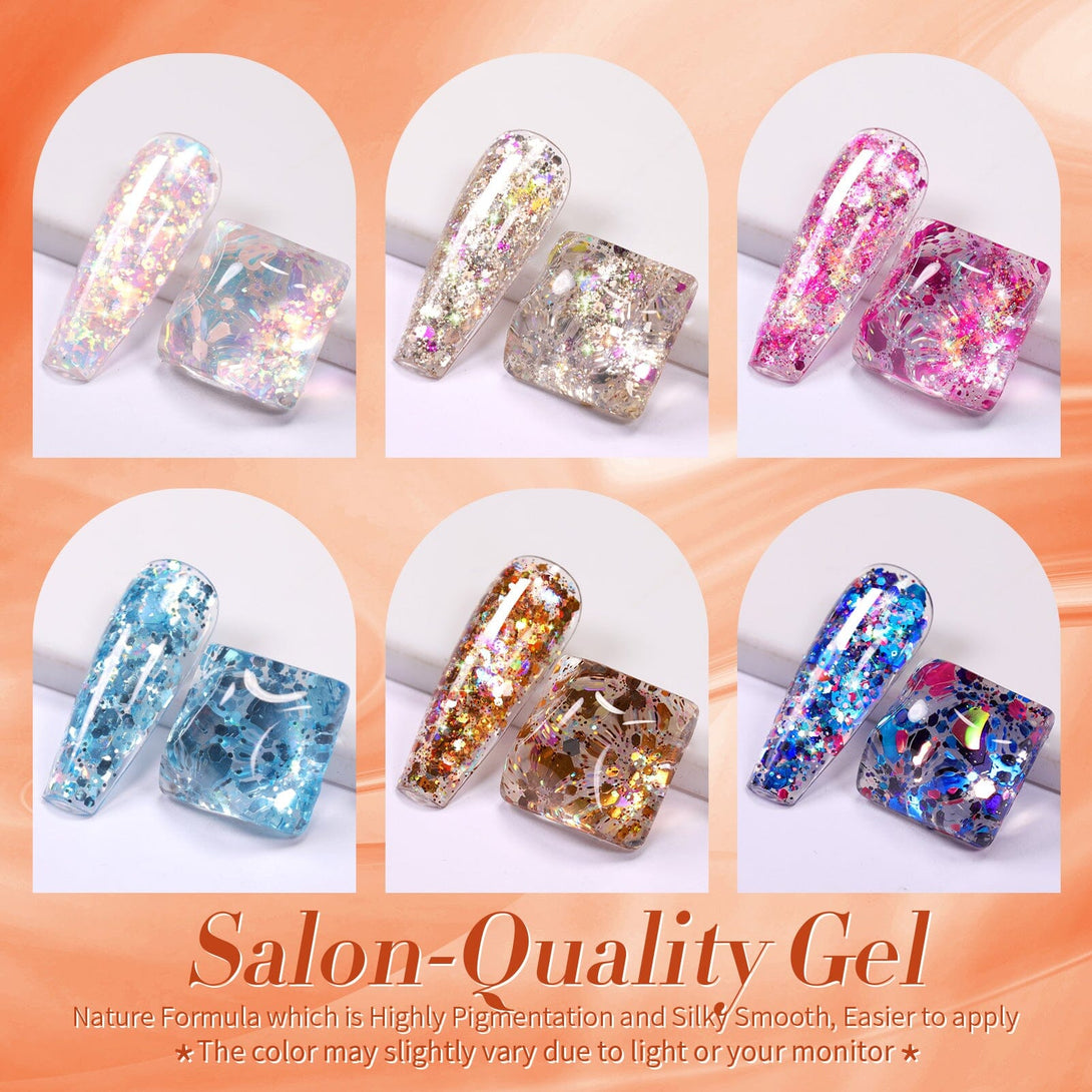 6 Colors Nail Glitter Sequins Gel 5g Gel Nail Polish BORN PRETTY 