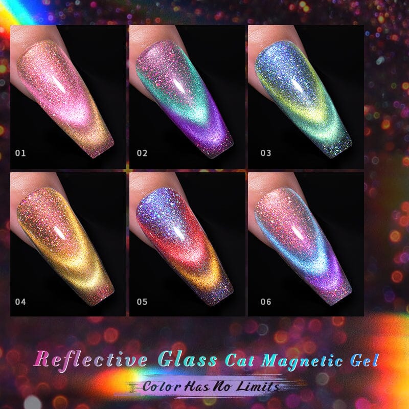 6 Colors Reflective Glass Cat Magnetic Gel Set 10ml With Stick Kits & Bundles BORN PRETTY 