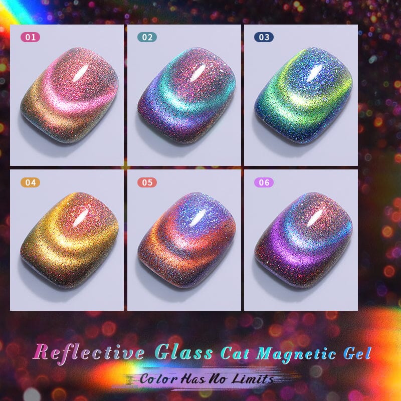 6 Colors Reflective Glass Cat Magnetic Gel Set 10ml With Stick Kits & Bundles BORN PRETTY 