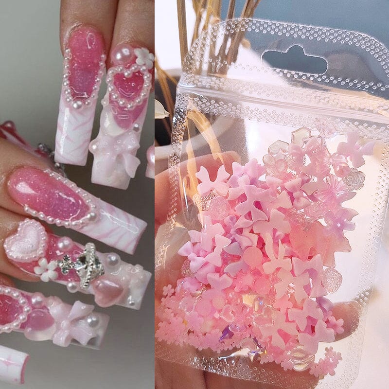 100pcs Random Mixed Pink Bowknot Heart 3D Nail Decorations Nail Decoration No Brand 