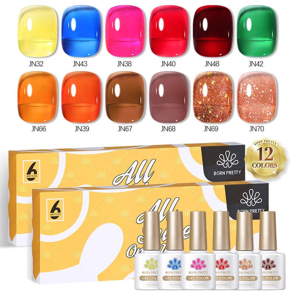 12 Colors Candy Glitter Jelly Gel Polish Set 10ml Gel Nail Polish BORN PRETTY 