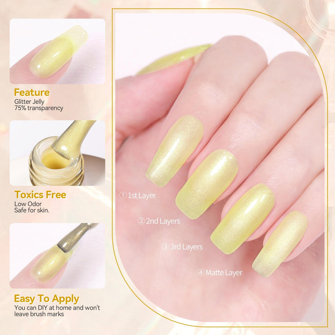 X-Jelly Gel HEMA FREE Glitter Jelly Gel Yellow Glitter #08 15ml Gel Nail Polish BORN PRETTY 