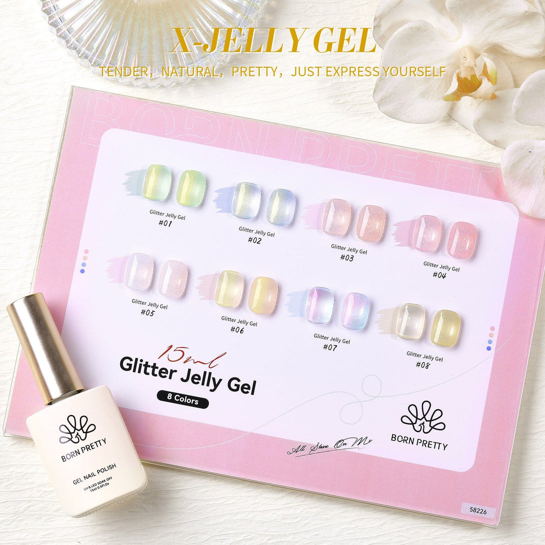 X-Jelly Gel HEMA FREE Glitter Jelly Gel Yellow Glitter #08 15ml Gel Nail Polish BORN PRETTY 