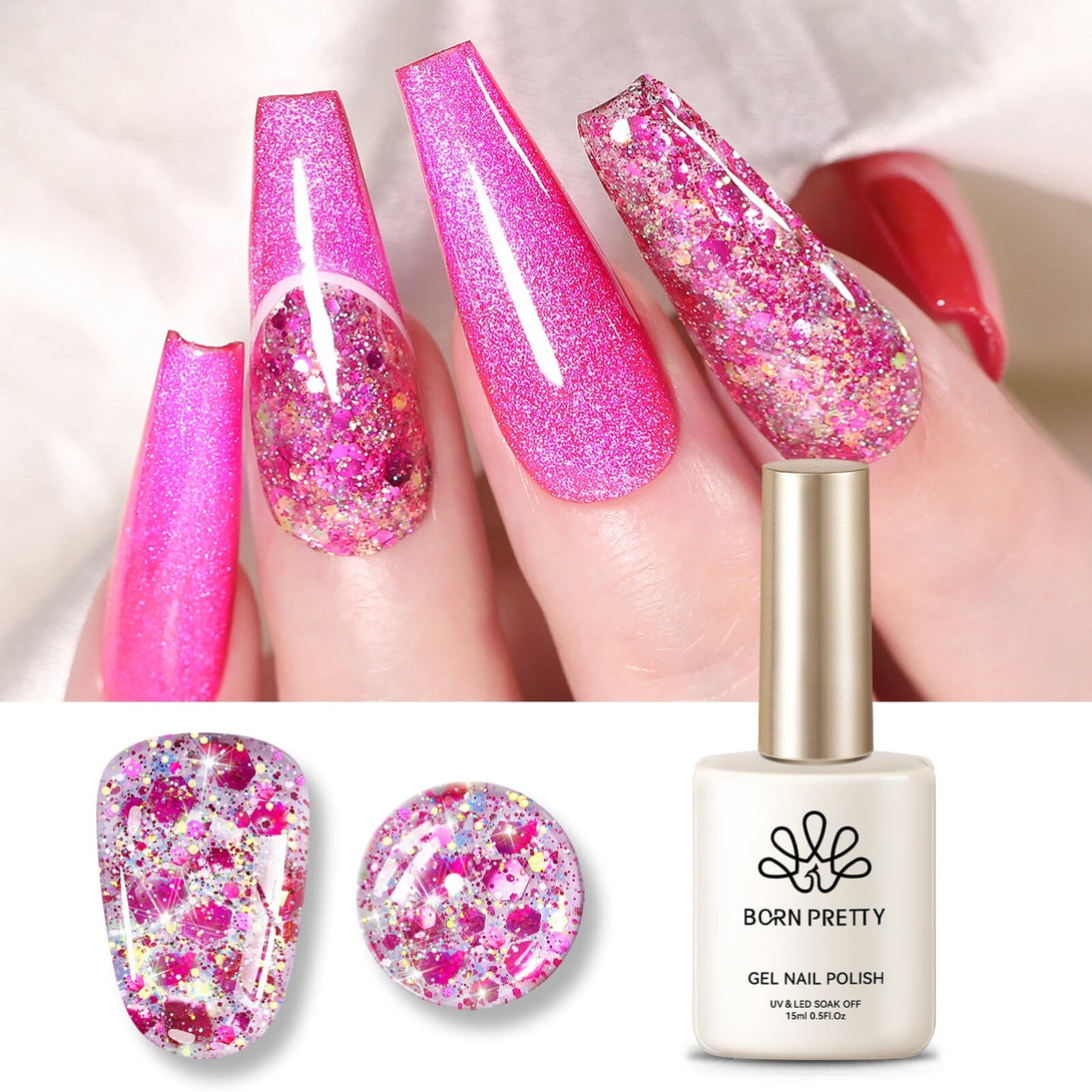 Rose Red Glitter Sequins Gel Polish 15ml Gel Nail Polish BORN PRETTY 