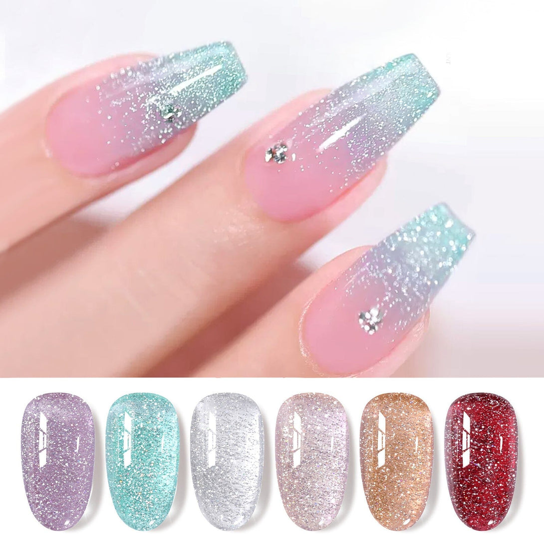 6 Colors Silver Jelly Reflective Glitter Gel Polish Set 7ml Gel Nail Polish BORN PRETTY 