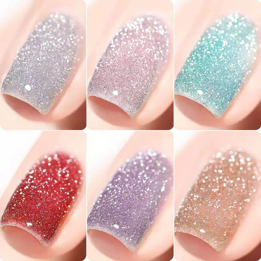 6 Colors Silver Jelly Reflective Glitter Gel Polish Set 7ml Gel Nail Polish BORN PRETTY 