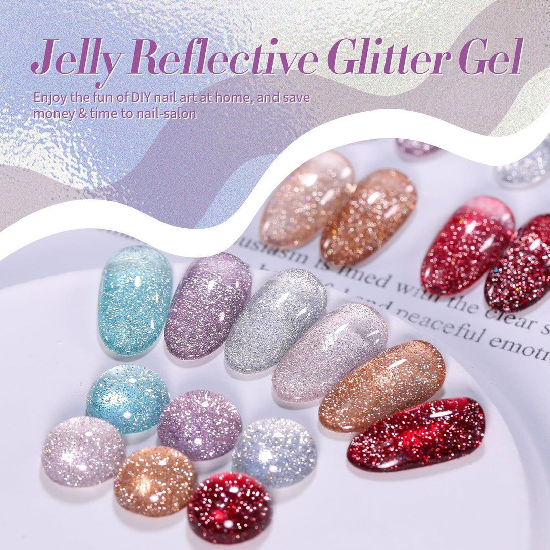 6 Colors Silver Jelly Reflective Glitter Gel Polish Set 7ml Gel Nail Polish BORN PRETTY 