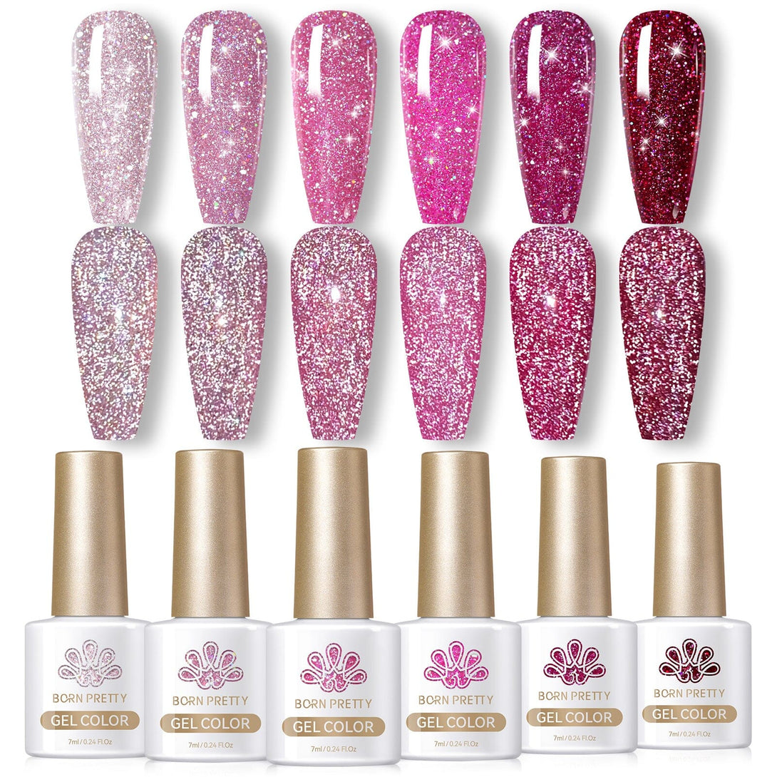 6 Colors Pink Reflective Glitter Gel Polish Set 7ml Gel Nail Polish BORN PRETTY 