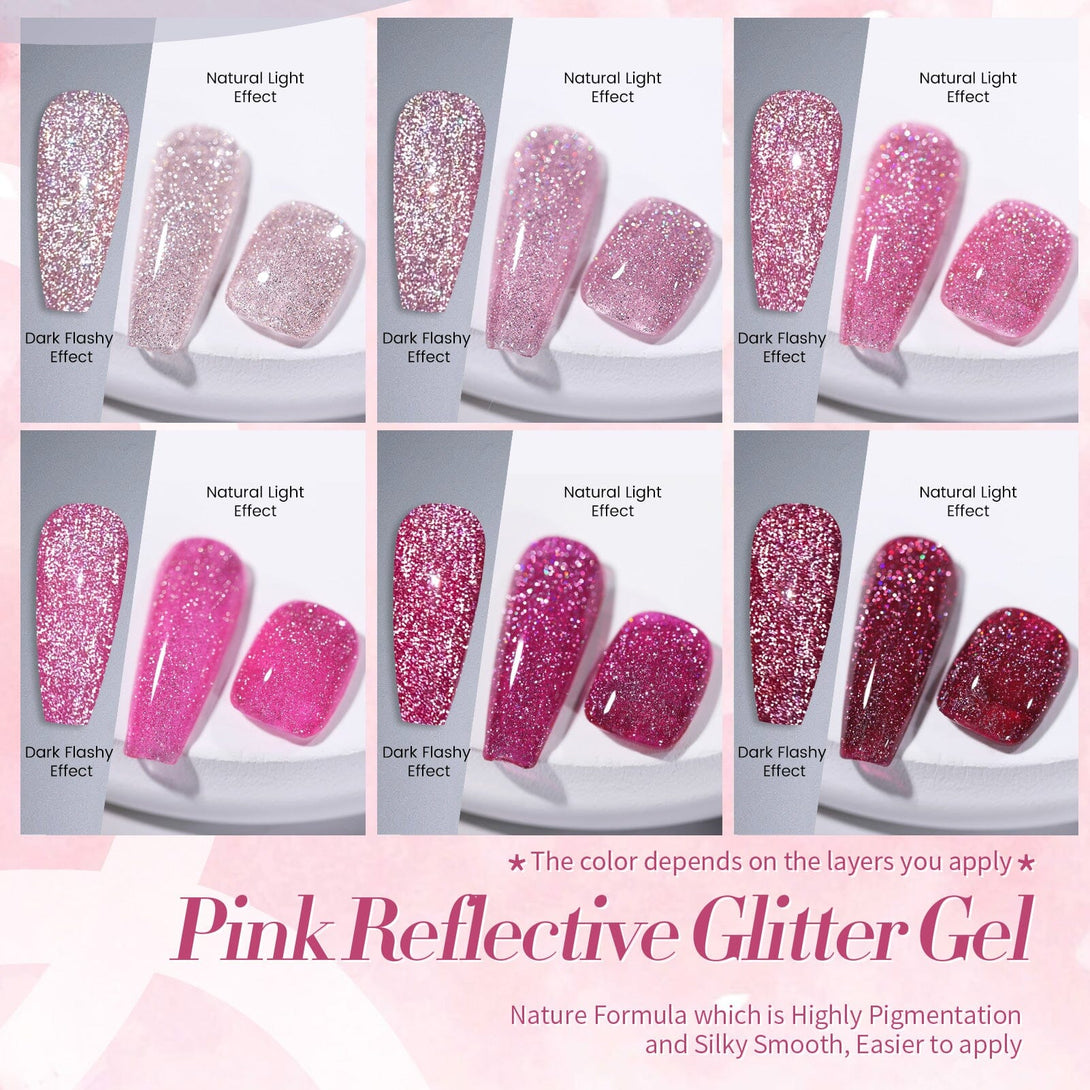 6 Colors Pink Reflective Glitter Gel Polish Set 7ml Gel Nail Polish BORN PRETTY 