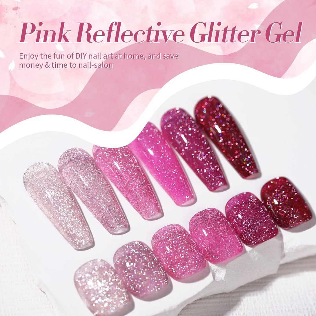 6 Colors Pink Reflective Glitter Gel Polish Set 7ml Gel Nail Polish BORN PRETTY 