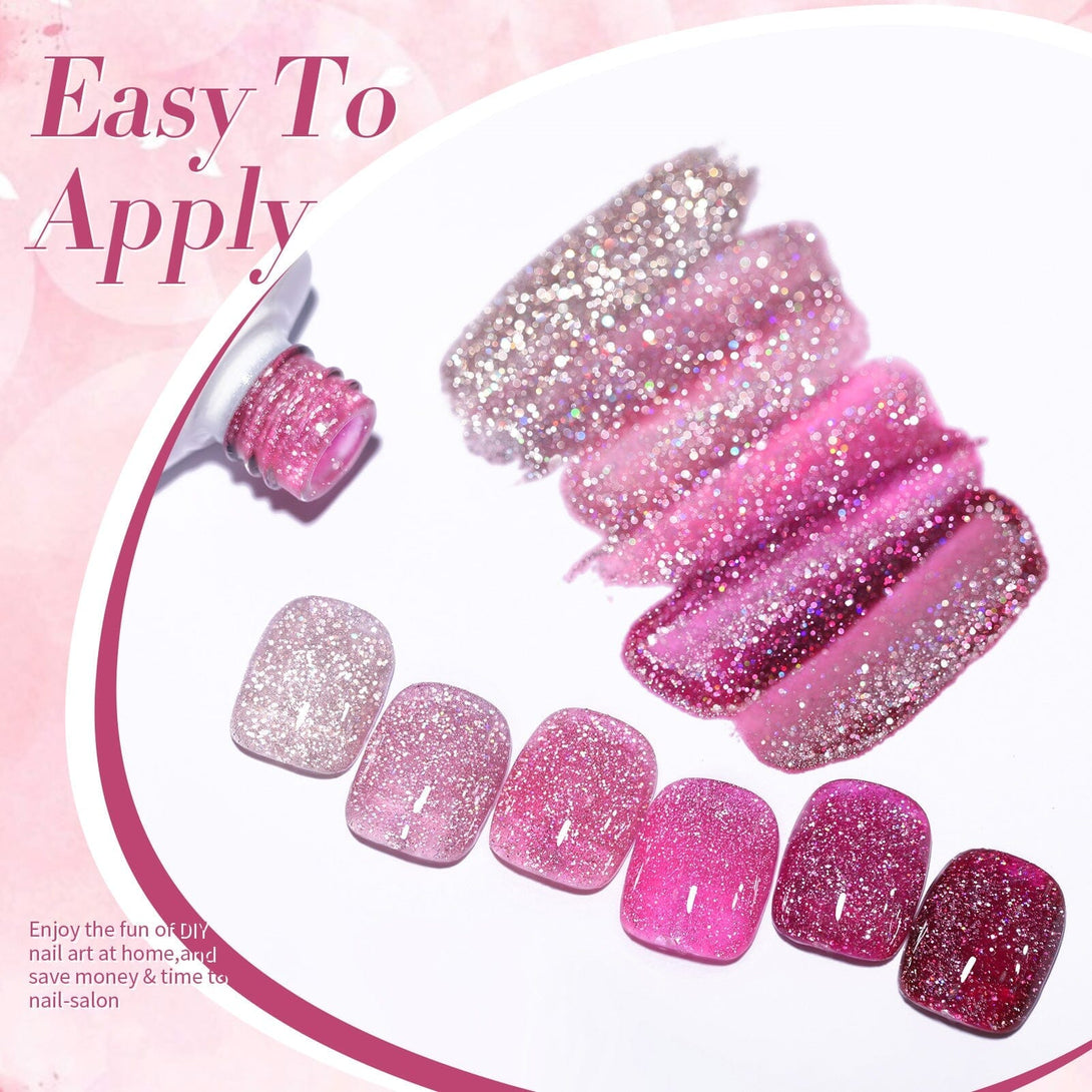 6 Colors Pink Reflective Glitter Gel Polish Set 7ml Gel Nail Polish BORN PRETTY 