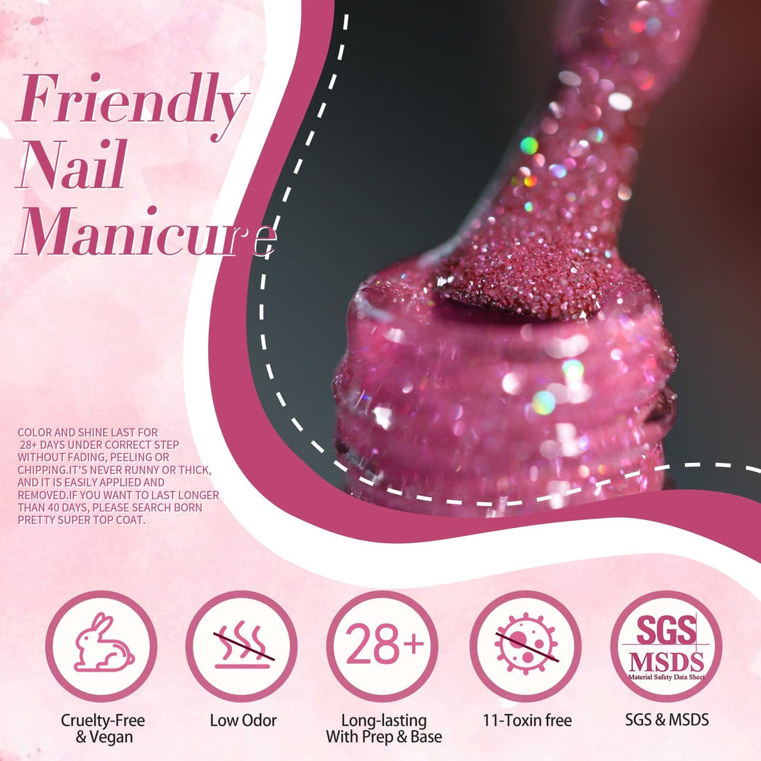 6 Colors Pink Reflective Glitter Gel Polish Set 7ml Gel Nail Polish BORN PRETTY 