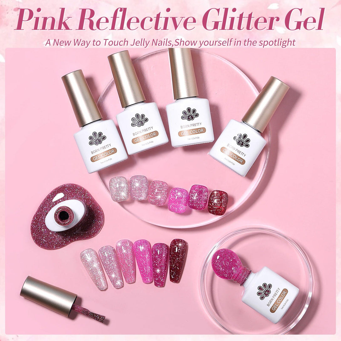 6 Colors Pink Reflective Glitter Gel Polish Set 7ml Gel Nail Polish BORN PRETTY 