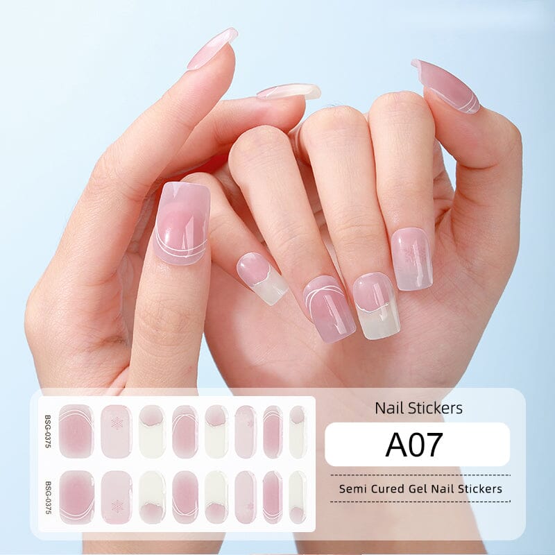 16 Tips Semi-cured Gel Nail Wraps A07 Nail Sticker BORN PRETTY 