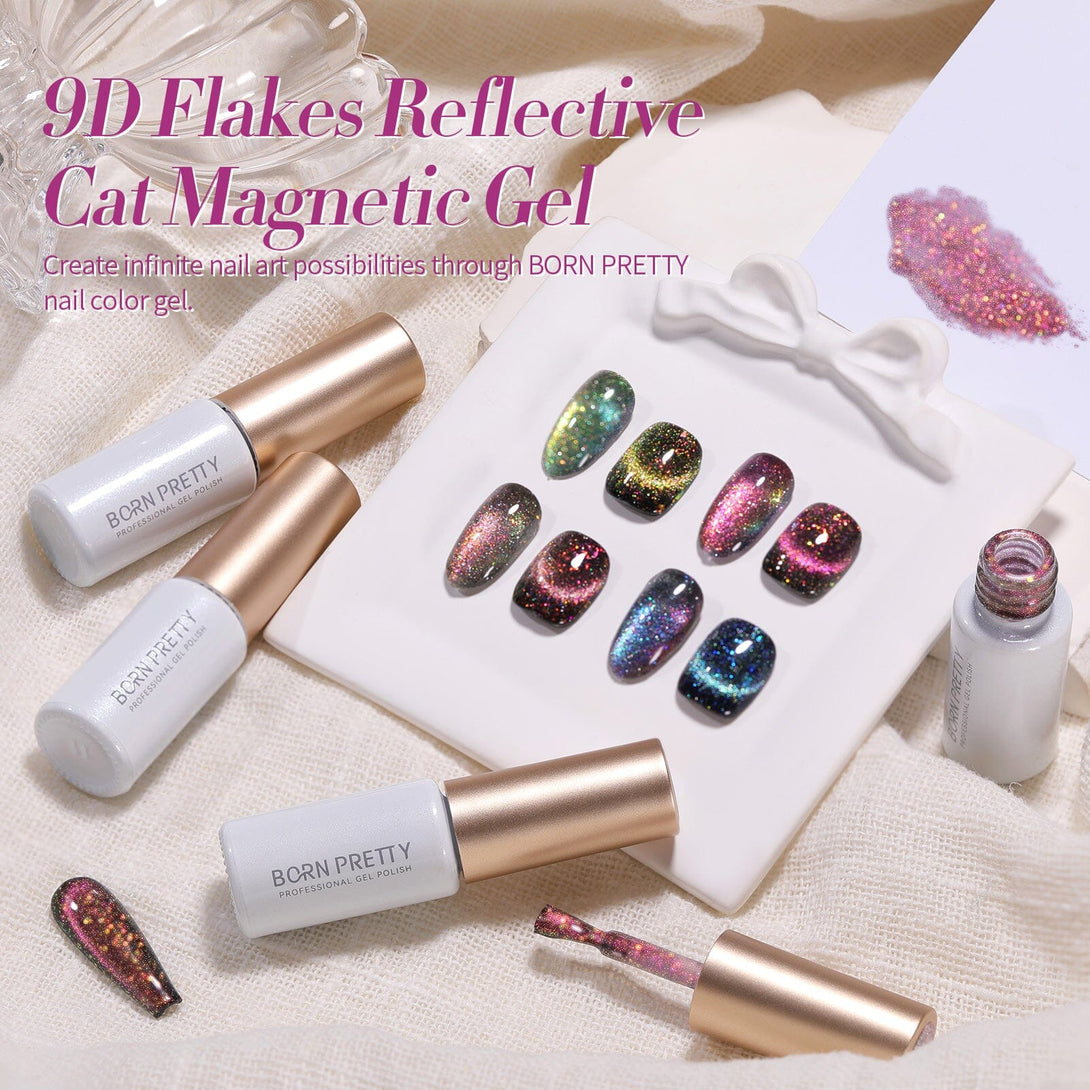 4 Colors 9D Flakies Reflective Cat Magnetic Gel 5ml Gel Nail Polish BORN PRETTY 