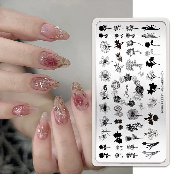 Nail Stamping Plate FLOWERS-N03 Stamping Nail BORN PRETTY 