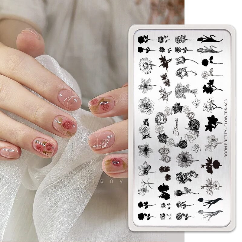 Nail Stamping Plate FLOWERS-N03 Stamping Nail BORN PRETTY 