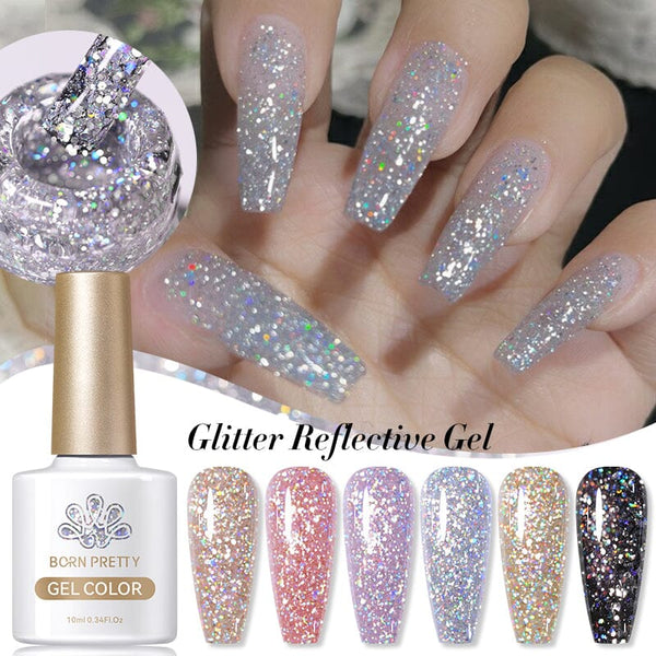 6 Colors Glitter Reflective Gel Polish Set 10ml Gel Nail Polish BORN PRETTY 