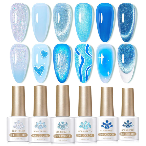 6 Colors Gel Polish Blue Stars Mixed Set 7ml Gel Nail Polish BORN PRETTY 