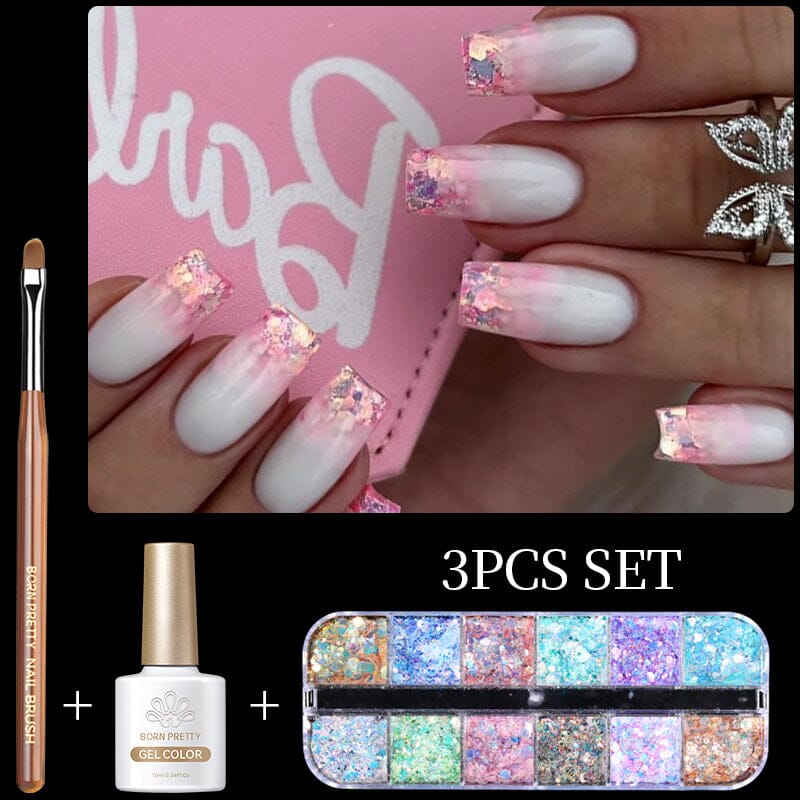 Milky Jelly Gel & Glitter Sequins Nail Kit #06 Gel Nail Polish BORN PRETTY 