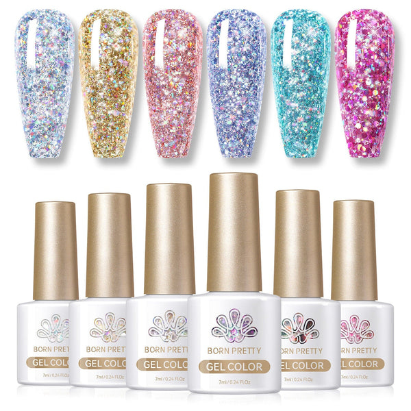 6 Colors Sparkle Glitter Gel 7ml Gel Nail Polish BORN PRETTY 