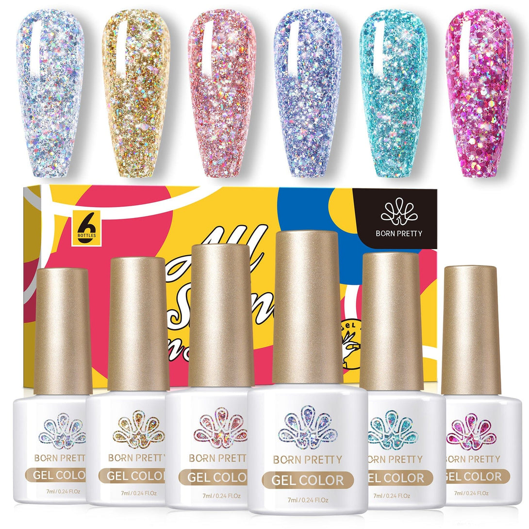 6 Colors Sparkle Glitter Gel 7ml Gel Nail Polish BORN PRETTY 