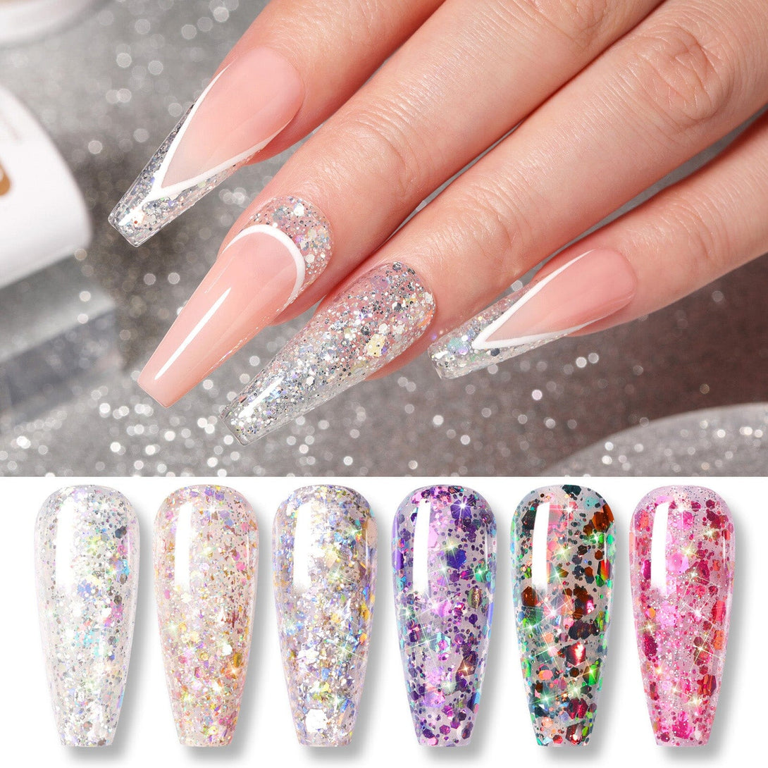 6 Colors Glitter Flakes Nail Gel Polish Set 7ml Gel Nail Polish BORN PRETTY 