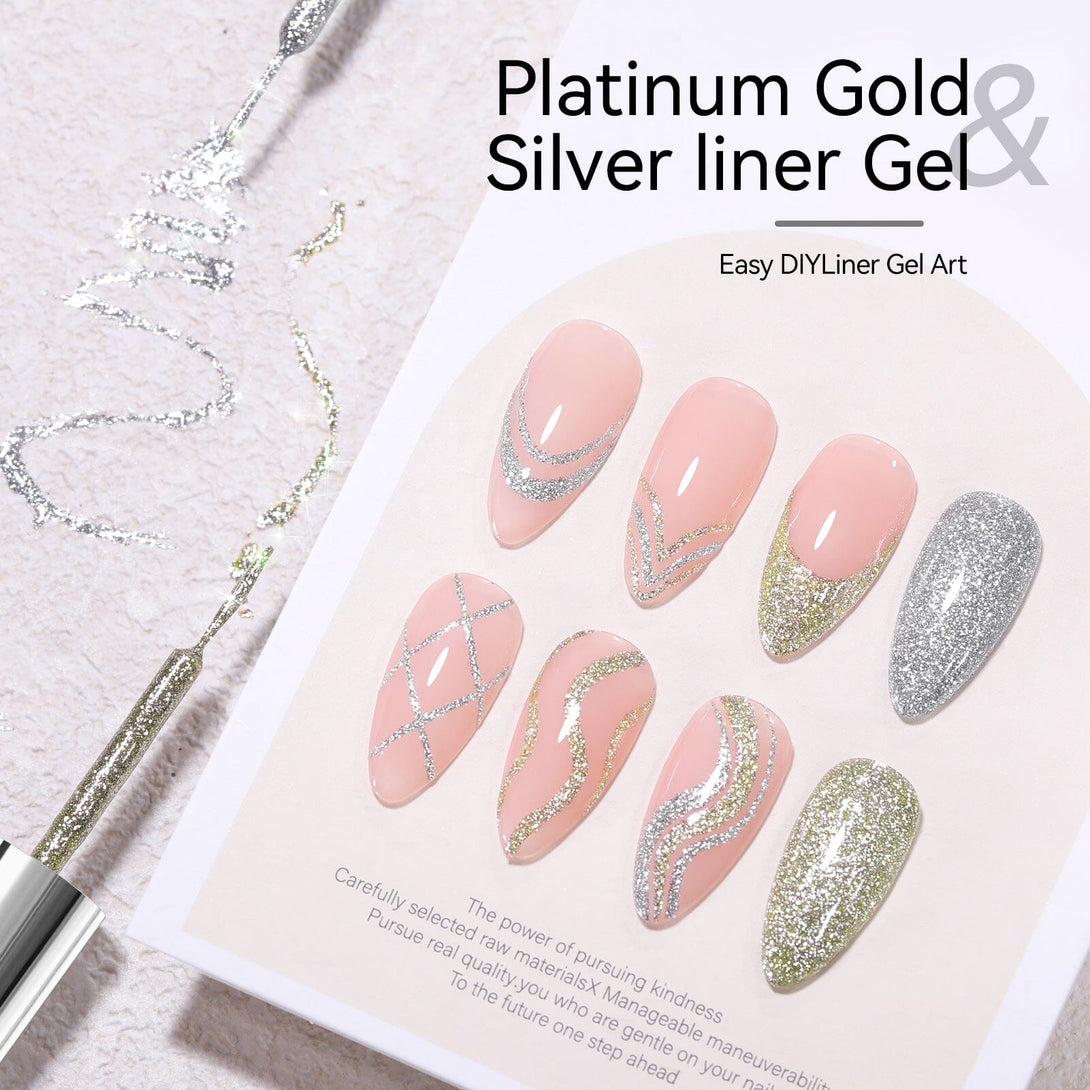 2 Bottles Platinum Gold & Silver Paint Gel 8ml Gel Nail Polish BORN PRETTY 