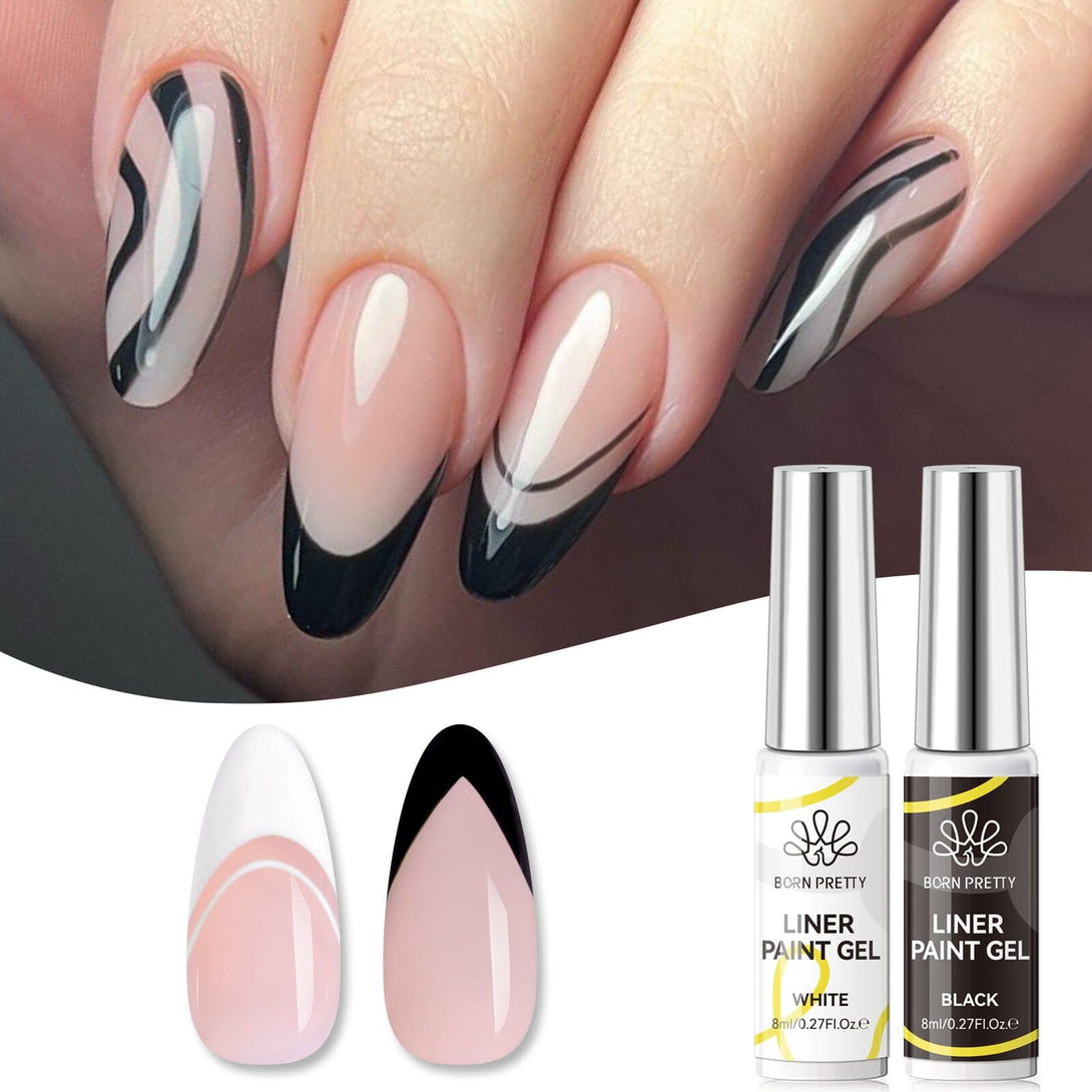 2pcs Black & White Liner Paint Gel 8ml Gel Nail Polish BORN PRETTY 