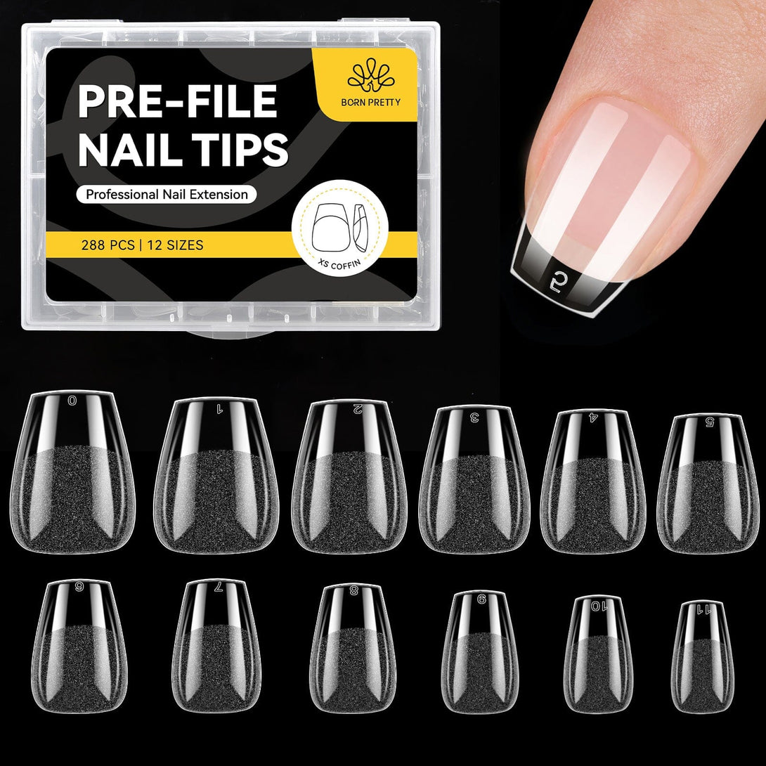 Pre-file Nail Tips-XS Coffin 288pcs 12 Sizes Tools & Accessories BORN PRETTY 