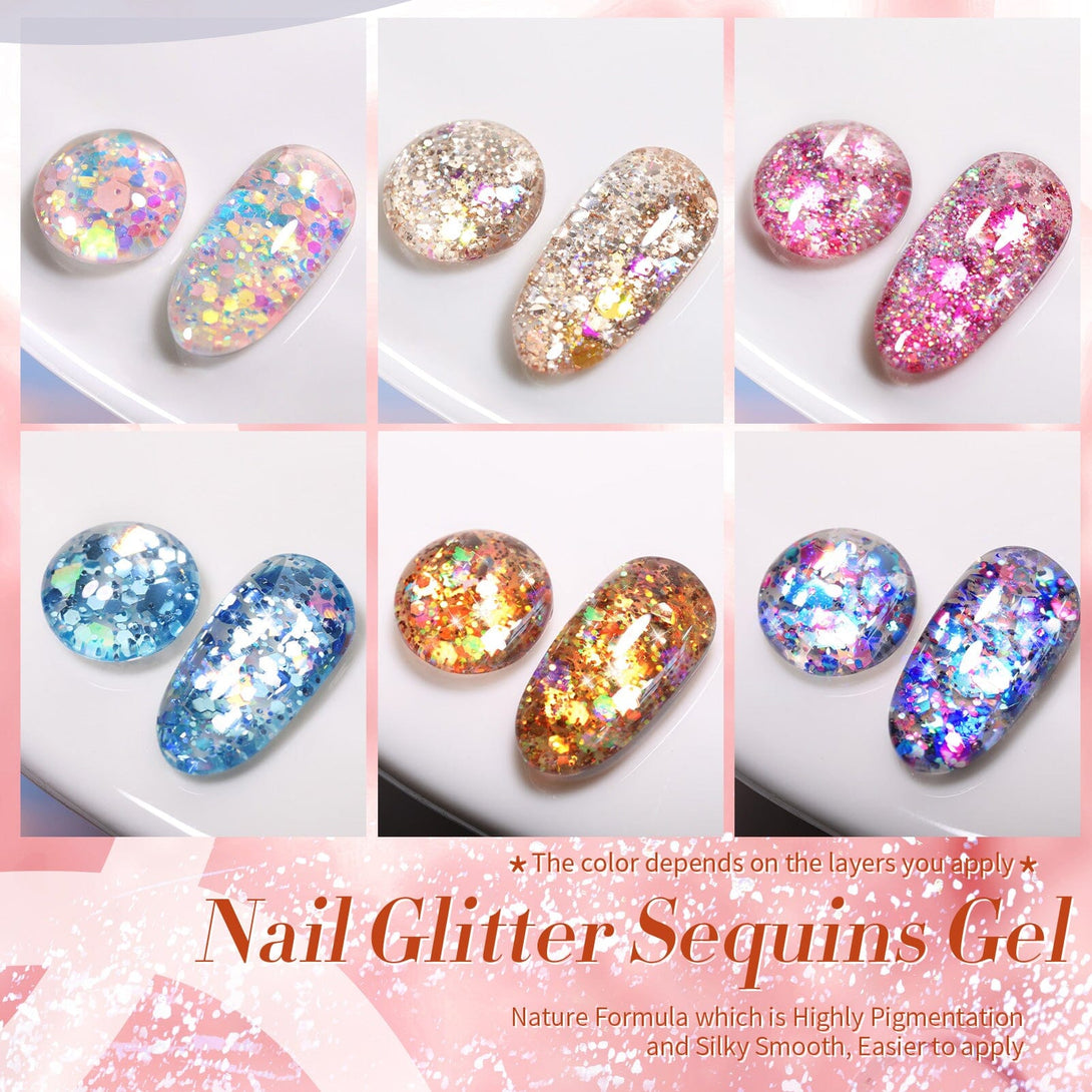 6 Colors Glitter Sequins Gel Polish Set Fireworks Series 7ml Gel Nail Polish BORN PRETTY 