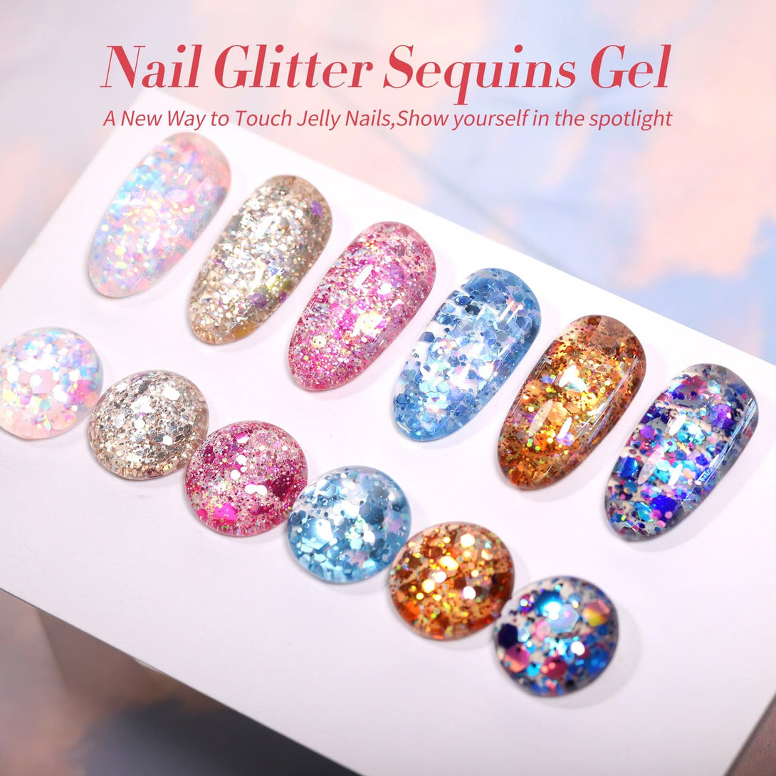 6 Colors Glitter Sequins Gel Polish Set Fireworks Series 7ml Gel Nail Polish BORN PRETTY 