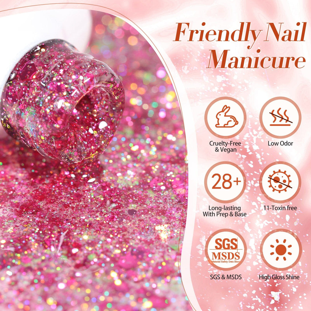 6 Colors Glitter Sequins Gel Polish Set Fireworks Series 7ml Gel Nail Polish BORN PRETTY 