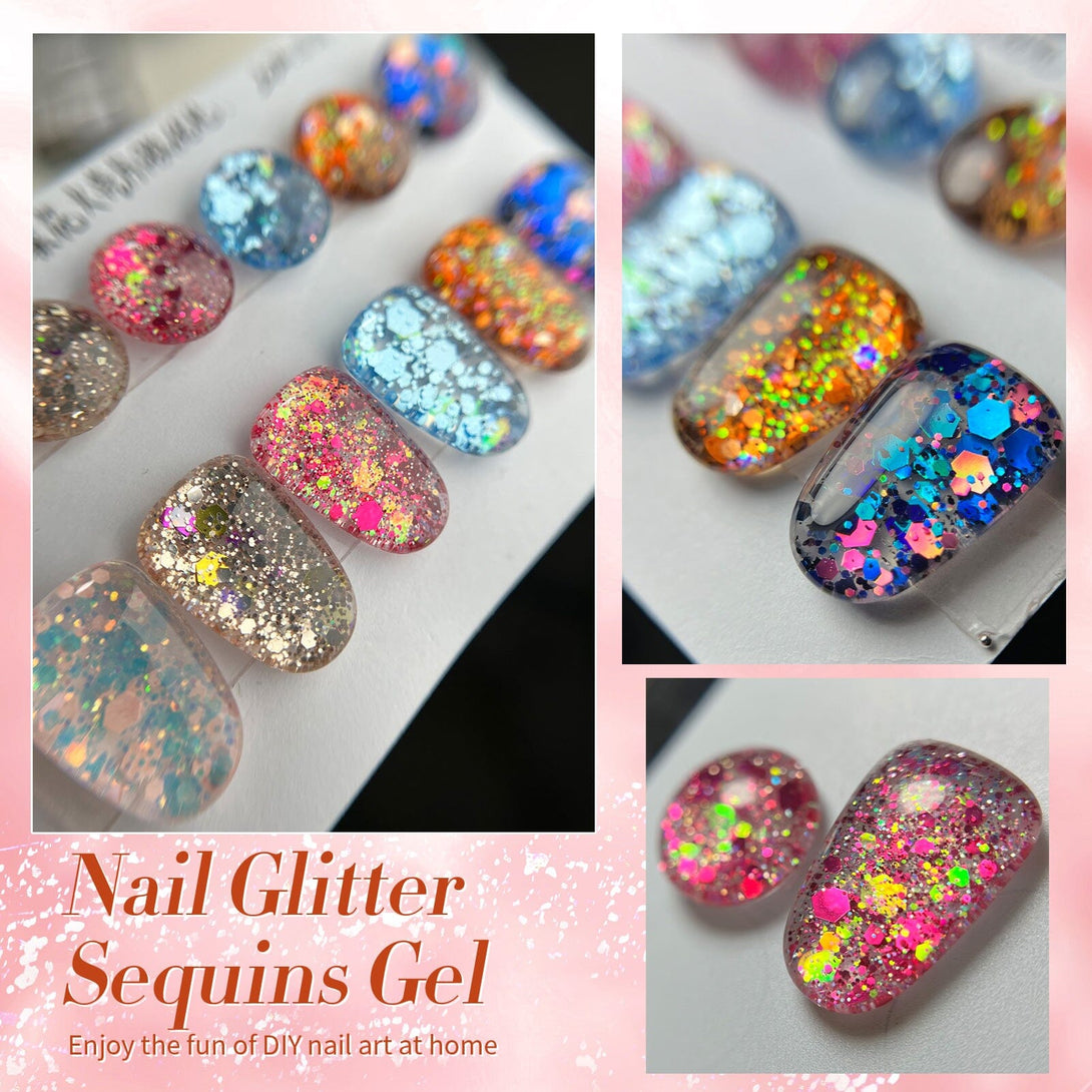 6 Colors Glitter Sequins Gel Polish Set Fireworks Series 7ml Gel Nail Polish BORN PRETTY 