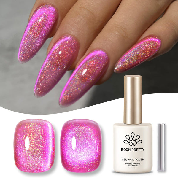 15ml Holo Glass Cat Magnetic Gel-Fuchsia Gel Nail Polish BORN PRETTY 