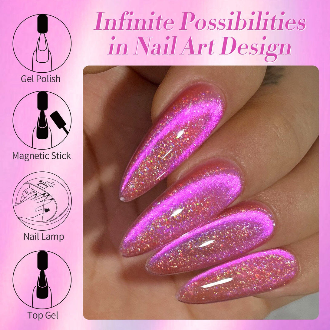 15ml Holo Glass Cat Magnetic Gel-Fuchsia Gel Nail Polish BORN PRETTY 