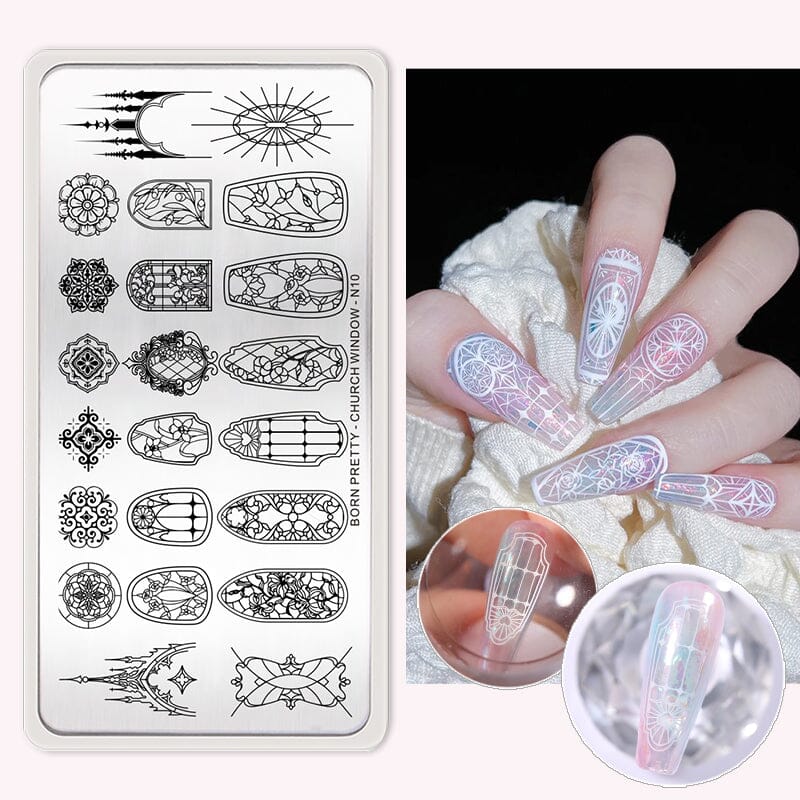 Nail Stamping Plate CHURCH WINDOW-N10 Stamping Nail BORN PRETTY 