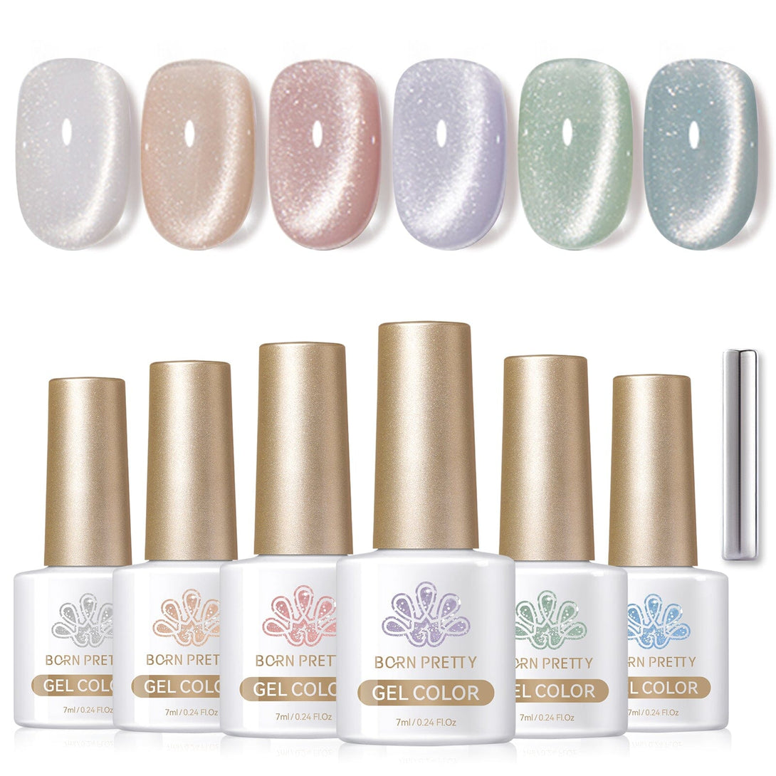 6 Colors Milky Jelly Cat Magnetic Gel 7ml with Magnetic Stick Gel Nail Polish BORN PRETTY 