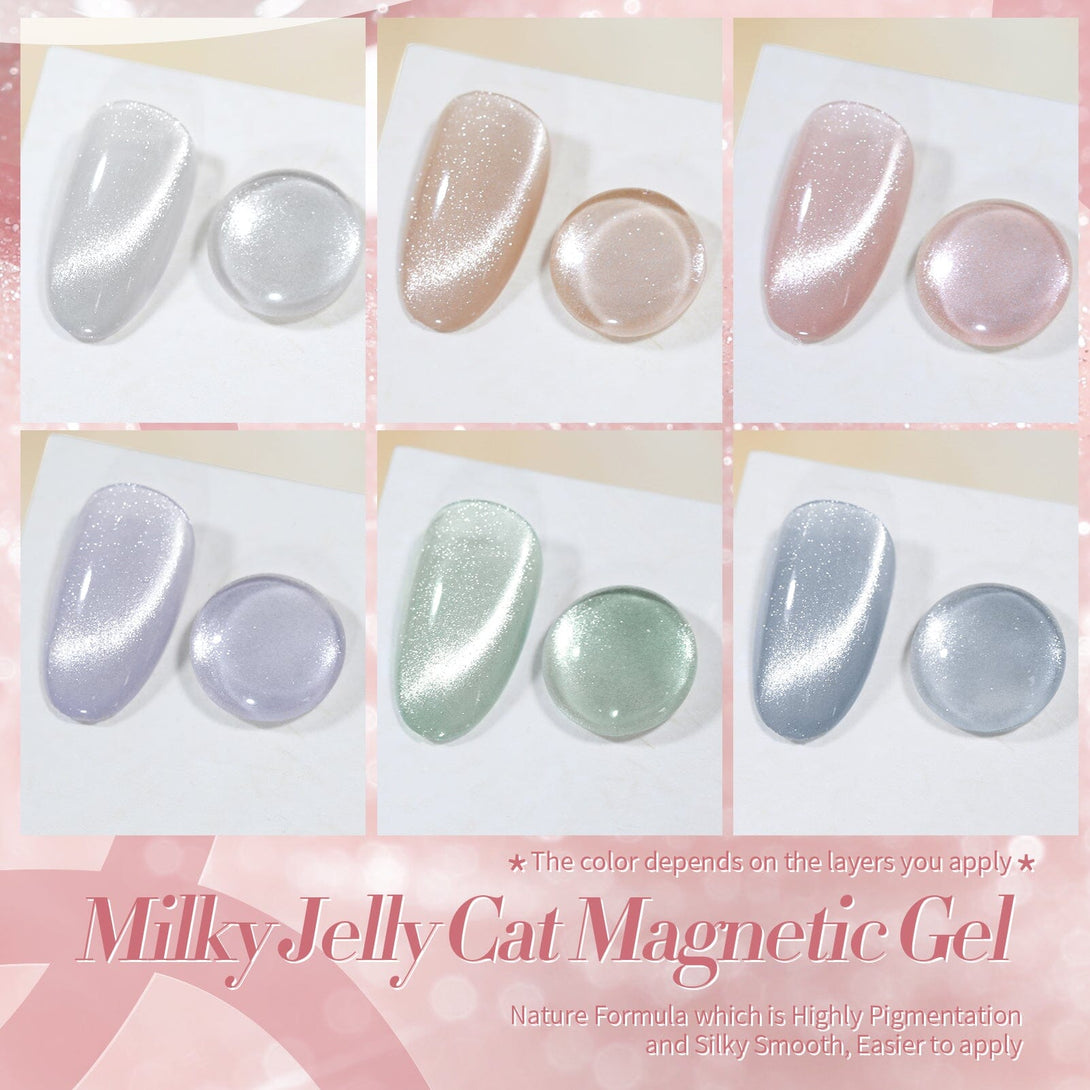 6 Colors Milky Jelly Cat Magnetic Gel 7ml with Magnetic Stick Gel Nail Polish BORN PRETTY 