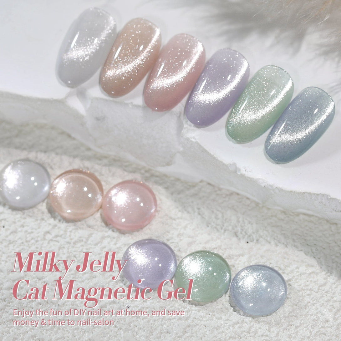 6 Colors Milky Jelly Cat Magnetic Gel 7ml with Magnetic Stick Gel Nail Polish BORN PRETTY 