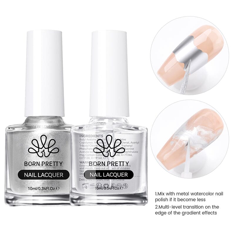 Watercolor Nail Polish 10ml Nail Polish BORN PRETTY Metal+Clear 