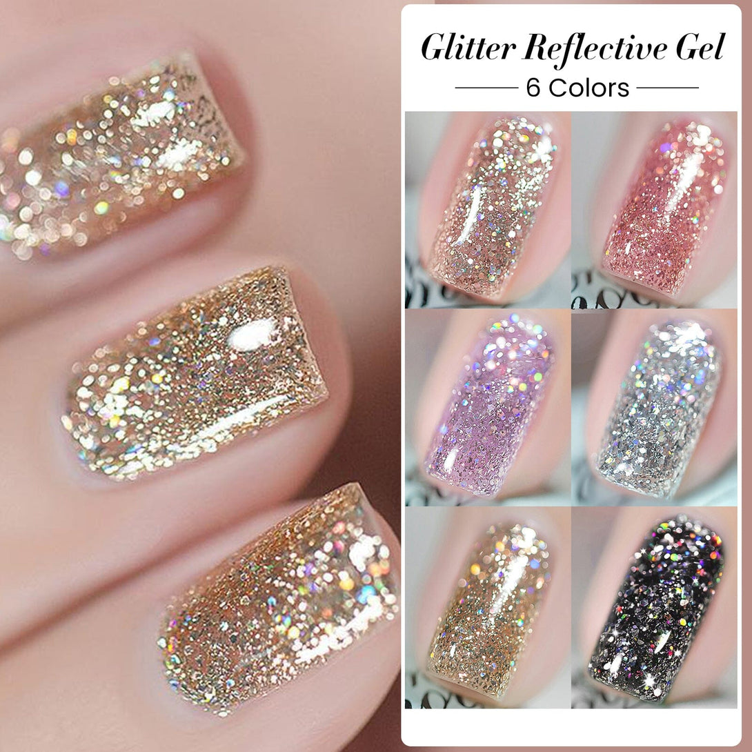 6 Colors Gold Black Glitter Reflective Gel Polish Set 7ml Gel Nail Polish BORN PRETTY 