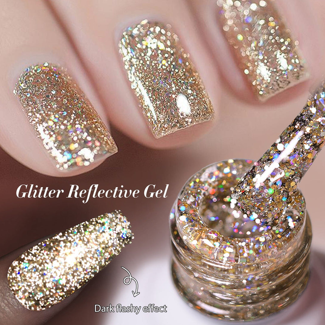 6 Colors Gold Black Glitter Reflective Gel Polish Set 7ml Gel Nail Polish BORN PRETTY 